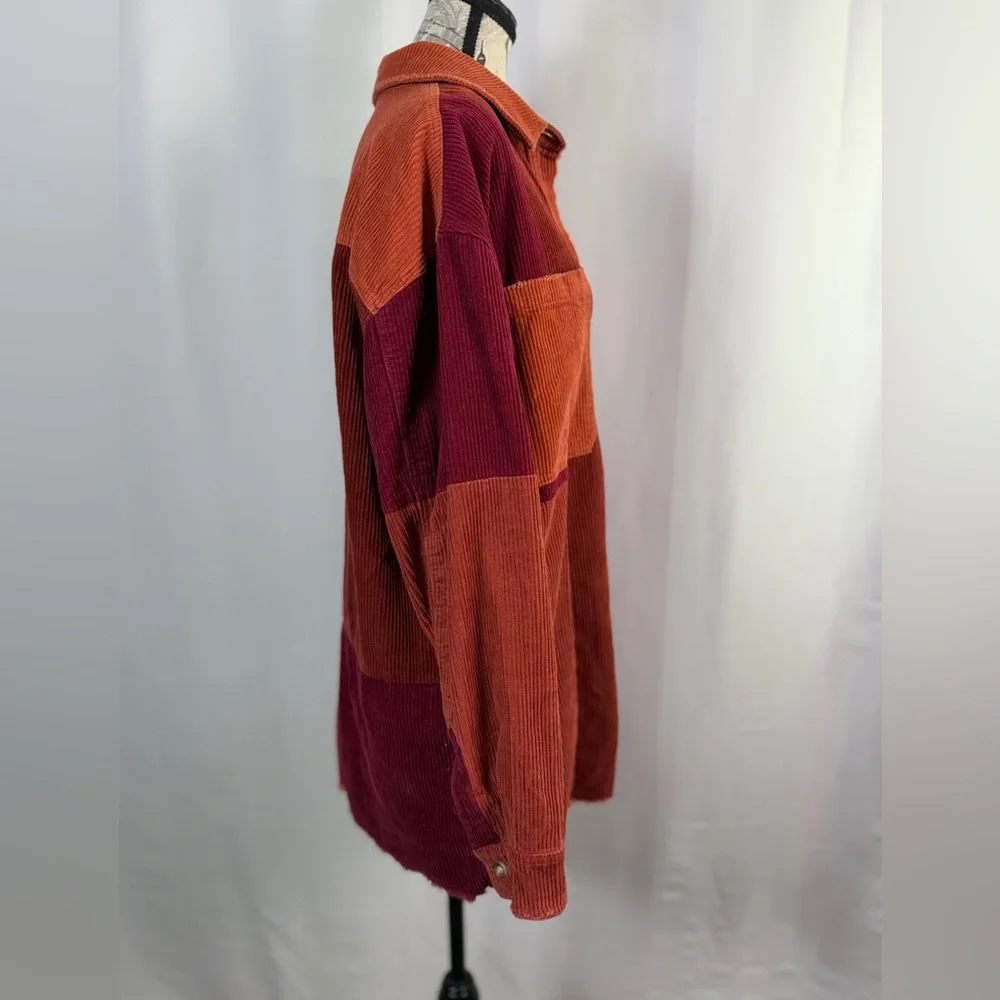 Oli & Hali Raw Edge Oversized Button Down Pocketed Corduroy Shacket Size M - Picture 6 of 14